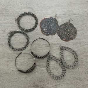 Statement Earrings Lot Mixed Metal Hoop Dangle Artisan Boho Set Festival Casual